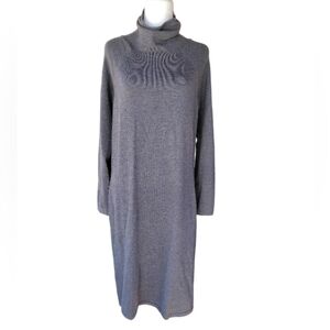 Talbots Gray Italian Merino Wool Turtleneck Midi Dress Size Petite Medium